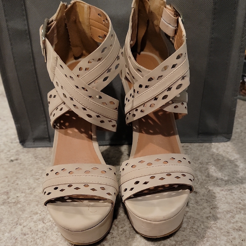 Beige Women's Strap Wedge